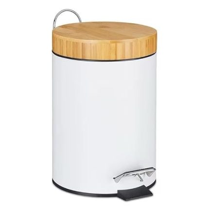 Home Bambu Kapaklı Metal Çöp Kovası – Hidrolik Sistemli Yavaş Kapanma Özellikli, Pedallı, Banyo ve Mutfak İçin Şık ve Fonksiyonel Tasarım (Beyaz, 5 Litre)