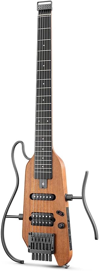 HUSH-X Elektro Gitar Kiti - Seyahat ve Uygulama için Tüy Işığı ve Sessiz Performanslı Başsız Gitar, Maun Katı Gövdesi, Bir Saniyelik Montaj Çerçeveleri, Konser Çantası, Tüm Aksesuarlar, Doğal