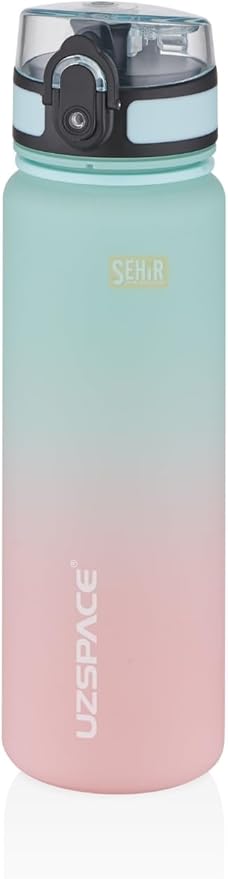 500ml Çift Renkli Sızdırmaz BPA İçermez Kilitlenebilir Kapaklı Motivasyonel Tritan Su Matarası (Su Yeşili-Pembe)