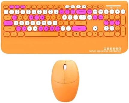 Geezer Kablosuz Klavye Mouse Set - 106 Tuşlu İngilizce Q, Notebook Laptop Uyumlu, Ev ve Ofis için Bilek Destekli, USB Dongle ile Bağlantı G100 (Turuncu)
