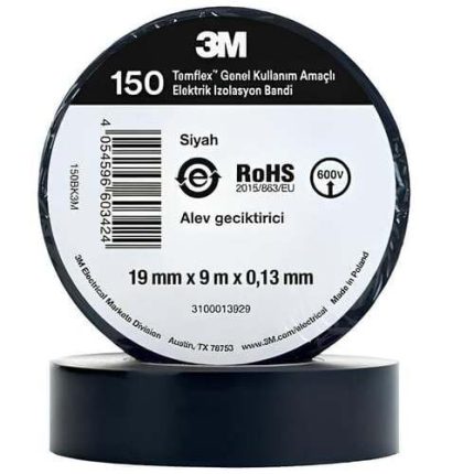 Temflex Elektrik İzolasyon Bandı Siyah (0,13 mm x 19 mm x 9 metre)