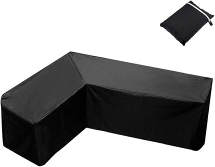 L şeklinde kılıf, bahçe mobilyası örtüsü, veranda, su geçirmez, toz geçirmez, UV korumalı, köşe koltuk kılıfı, saklama çantalı, dış mekan, veranda, kanepe için (215 x 215 x 87 cm + 155 x 95 x 68 cm)