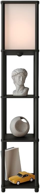 Siyah Raflı Lambader | Modern Raflı Aydınlatma Ünitesi | 3 Katlı Çok Amaçlı Dekoratif Lambader | Kitaplık ve Işık Kaynağı | E27 Duy Uyumlu | Salon, Yatak Odası, Ofis için Şık Tasarım