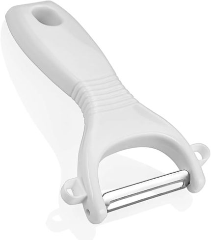 Ergonomik Sebze ve Meyve Soyacağı, Paslanmaz Çelik Döner Bıçaklı, Plastik Saplı, Beyaz, 13x6x2 cm