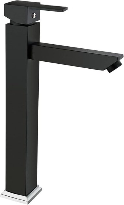 HMS Kare Aç Kapa Çanak Tipi Uzun Yüksek Lavabo Bataryası Siyah