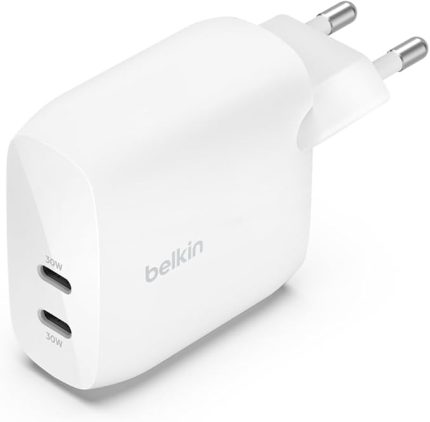 Boost Charge Çift USB-C Fişi, PPS'li, iPhone 16 ve Diğerleri, iPad, Samsung Galaxy, Google Pixel, MacBook için 60W Şarj Cihazı, USB-C'den Lightning Kablosu ve USB-C Uyumlu, Beyaz