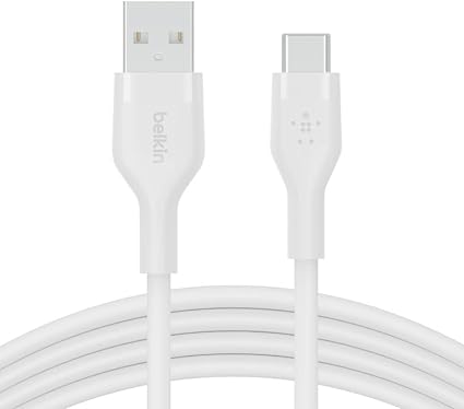 BoostCharge Flex Silicone USB-C - USB-A Kablosu (2 m), iPad Pro, Galaxy S21, Ultra, Plus, Note 20, Pixel ve Diğer Aygıtlar için USB-IF Onaylı USB-C Şarj Kablosu - Beyaz - Görsel 3