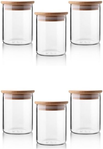 6'lı Bambu Kapaklı Cam Baharatlık Seti 200ml, Borosilikat Bambu Kapaklı Cam Baharat Takımı