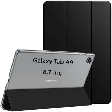 Galaxy Tab A9 8.7inç X110 X113 X115 X117 ile uyumlu Kılıf PU Deri Smart Standlı Case Siyah