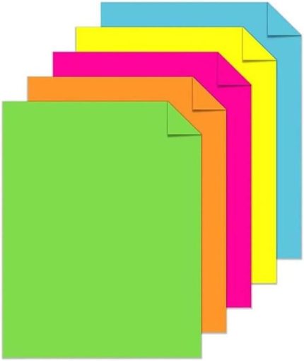 Fosforlu Renkli A5 Fotokopi Kağıdı 50 li 1 Paket 50 Adet Fosforlu 5 Renk Parlak Canlı Renkler Fotokopi Kağıdı