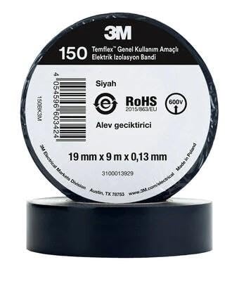 Plus PX-3MPZ 3M Siyah 3M İzole Bant (Elektrik Bandı), Yüksek Isıya Dayanaklı izole Bant 10lu Paket