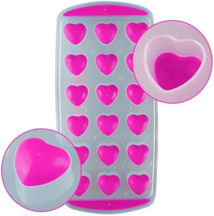 Slikon Tabanlı Kalpli 18 Hazneli Buz Kalıbı (Pembe)