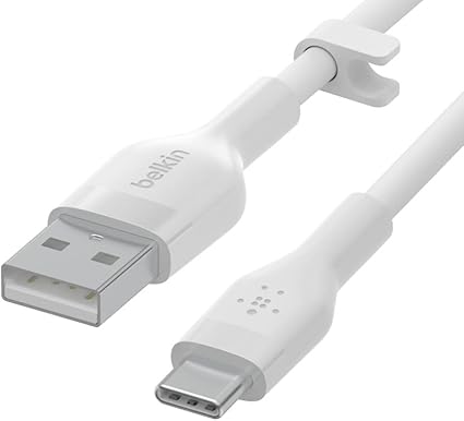BoostCharge Flex Silicone USB-C - USB-A Kablosu (2 m), iPad Pro, Galaxy S21, Ultra, Plus, Note 20, Pixel ve Diğer Aygıtlar için USB-IF Onaylı USB-C Şarj Kablosu - Beyaz - Görsel 4