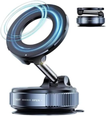 Vakumlu Katlanır Araç Telefon Tutucu, 360 Derece Dönebilen, Güçlü Mıknatıslı, Akıllı Telefon Tutucu, Ayna, Cam, Torpido (Siyah)