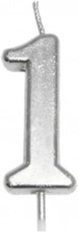 1 Yaş Gümüş Rakam Mum Gümüş Renk Doğum Günü Pasta Mumu 12 cm bmcNM1116
