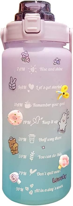 2 litre pipetli su şişesi, zaman işaretleri ve çıkartmalı motive edici su şişesi, tatlı su şişesi, sızdırmaz spor şişesi, kadınlar için, fitness, kamp, sporlar için