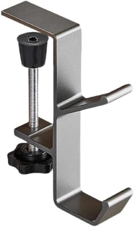 Ayarlanabilir Çift Başlı Masaya Monte Metal Taşıyıcı Çanta Kulaklık Poşet Eşya vb. Tutucu-AL4788 Gri