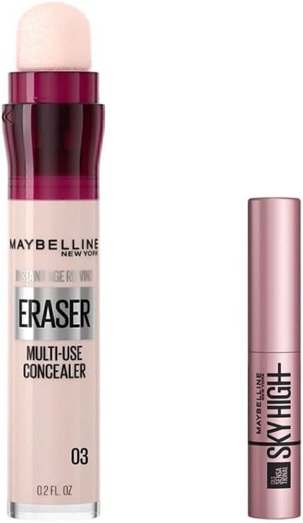 New York Instant Anti Age Eraser Kapatıcı, 03 Fair, 6.8 ml & Mini Lash Sensational Sky High Maskara Makyaj Seti