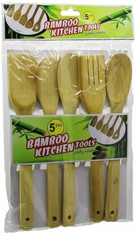 5'li Büyük Boy Doğal Bambu Kaşık Spatula Mutfak Tahta Kaşık Seti 30cm