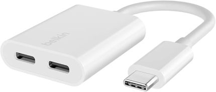 RockStar™ USB-C Ses + Şarj Adaptörü, USB-C 60W Güç Dağıtımlı Kulaklık Adaptörü iPhone 15, iPad Pro, Galaxy, Note, Google Pixel, LG, Sony, OnePlus ve Daha Fazlası İçin Hızlı Şarj - Beyaz