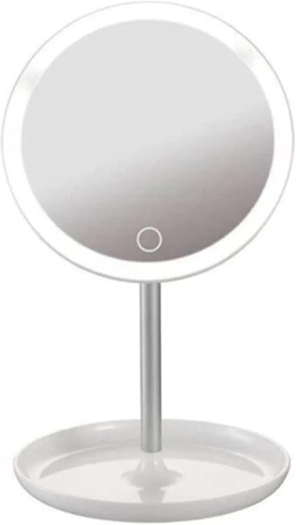 Dokunmatik LED Işıklı Makyaj Aynası | USB Bağlantılı, Ayarlanabilir Parlaklık, Masaüstü ve Portatif, Yuvarlak Tasarım - BEYAZ