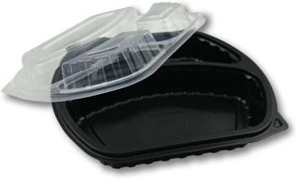 Plastik Kapaklı Yemek Kabı Mikrodalga Kabı 3 Bölmeli 50 Adet