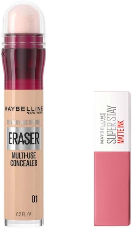 New York Instant Anti Age Eraser Kapatıcı 01 Light 6.8 ml & Mini Super Stay Matte Ink Likit Mat Ruj - 15 Lover Makyaj Seti