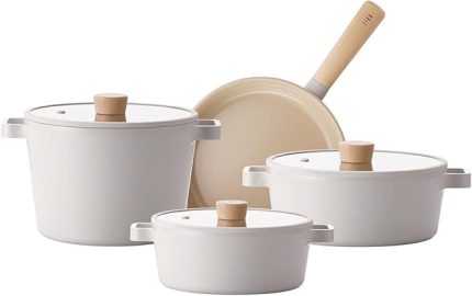 Fika 7 Parça Cam Kapaklı Seramik Kaplama Döküm Sosluk Tencere Tava Seti