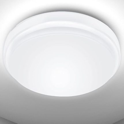 LE tavan lambası 24W, LED tavan lambası IP54 su geçirmez, 6000K 2200lm banyo lambası, yuvarlak banyo lambası tavan, banyo yatak odası koridor mutfak oturma odası balkon için ideal, soğuk beyaz, çap 26,5 cm