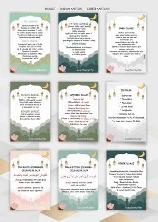 Özel Kısa Sure ve Dua Ezber Kartları 7x10 cm Karton 18 Adet Eğitici Kartlar