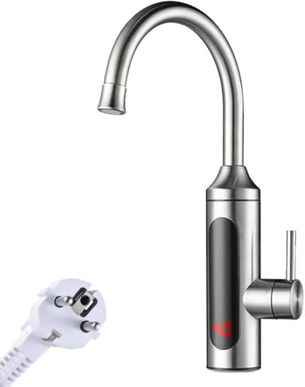 Elektrikli Anında Isıtıcı Musluk LED Dijital Sıcaklık Göstergesi Paslanmaz Çelik IPX4 360 Derece Dönebilen Tek Kolu Soğuk ve Sıcak Hızlı Isıtma Tankless Mutfak Banyo için Elektrikli Musluk