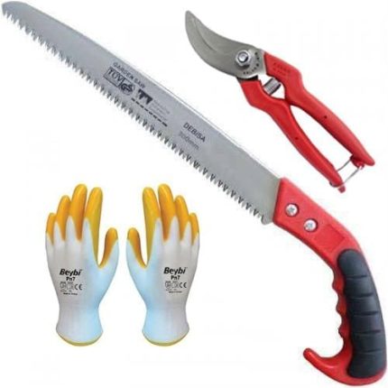 3 Parça Bahçe Budama Seti Meyve Dal Ağaç Bitki Budama Makası,Budama Testeresi ve Eldiveni