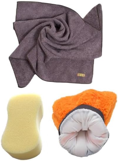 Way Oto Yıkama Araba Kurulama Araç Cam Temizlik 3'lü Mikrofiber Bez, Eldiven Ve Sünger Yıkama Seti