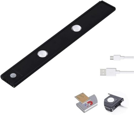 Sensörlü Ledli Gece Lambası, Parlaklık Ayarı Yapılabilir, 3000K-6000K, 3 Mod, Kablosuz, Merdiven Aydınlatması, USB Şarj Edilebilir Işık, LED Manyetik Lamba (Bambu - Siyah 30 Cm)