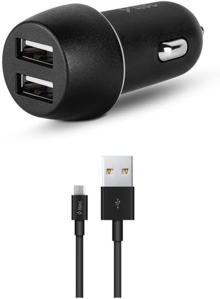 SmartCharger Duo 3.1A Araç Şarj Aleti Çift USB + Micro USB Kablo Siyah