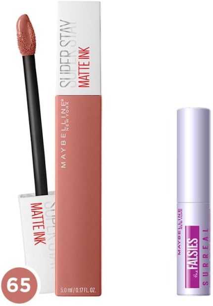 New York Super Stay Matte Ink Likit Mat Ruj - 65 Seductress (Nude) & Mini Falsies Surreal Maskara 4.7 ml Makyaj Seti