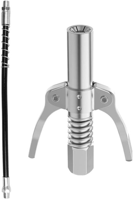 Gres tabancası ağızlığı, hortumlu, paslanmaz çelik, gres tabancası kavraması, M6-M14 yağ başlığı, kullanılabilir G kavrama, gres tabancası | 1/8 inç NPT | 10000 psi daha az çaba sarf eden iç dişli