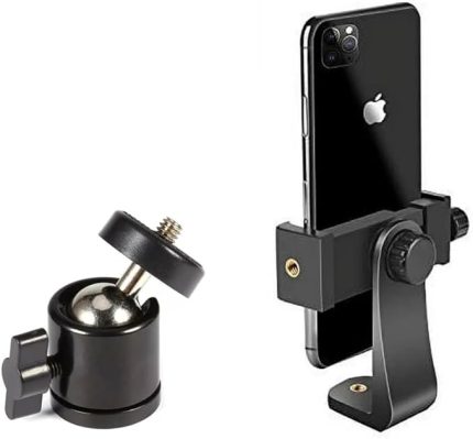 Telefon Tripod Tutucu Başlık + Tripod 90° Yönlendirme Aparatı 360 Derece Dönebilen Başlık Tüm Tripodlara Uyumlu Metal Mafsal Aparatı P231 (P231 telefon tutucu + Mafsal)