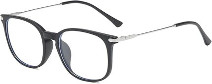 8815 Mavi Işık Engelleyici Gözlük Çerçevesi Hafif Plastik ve Metal Gözlük Çerçevesi Erkek ve Kadın için Parlama Önleyici Filtre Bi isayar Oyunu Gözlükleri Siyah Gümüş