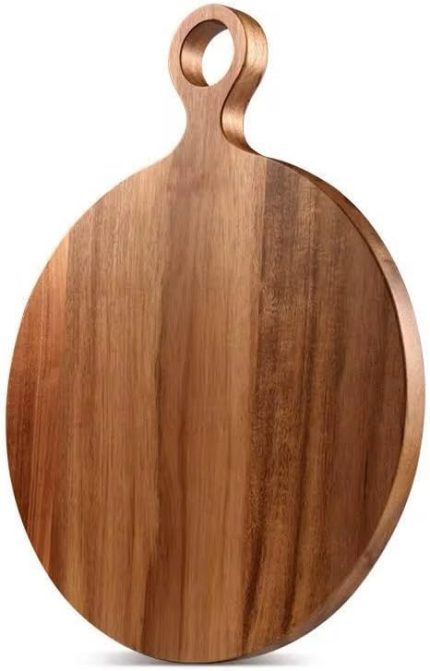 Home El Yapımı Doğal Akasya Ağacı Ahşap Kesme ve Doğrama Tahtası – Şık Tasarımlı, Dayanıklı, Et, Peynir, Ekmek, Sebze ve Meyve Kesim, Mutfak için Ahşap Kesim Panosu (Yuvarlak Çemberli, Ø 24 Cm)