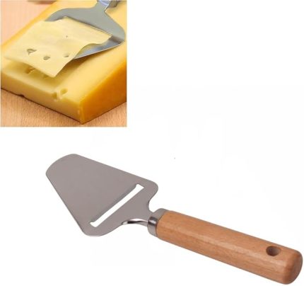 Paslanmaz Çelik Ahşap Saplı Peynir Spatulası | Ahşap Saplı Peynir Rendesi – Şık ve Fonksiyonel Sunum Aracı