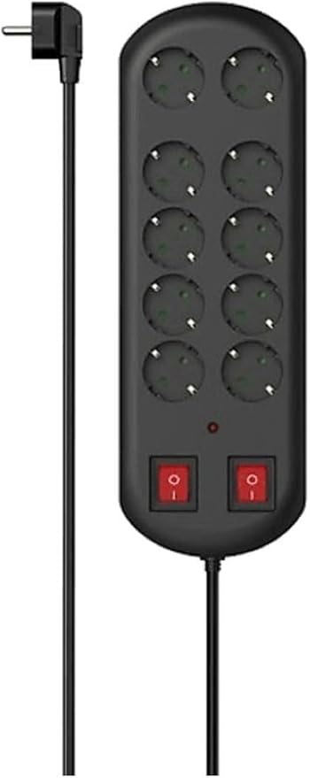 Akım Korumalı Priz, 2 switches, 2m, Siyah