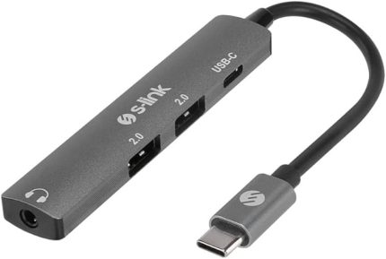 SWV-USBC024 4 in 1 Gri Metal TypeC to 2*USB2.0 USB-C, 3.5mm Aux Port Type C Adaptör
