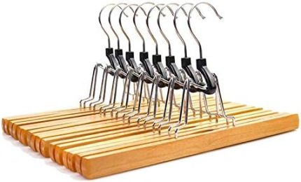 8 Parça Ahşap Seri Askılar Slack Pantolon Etekler ve Pantolonlar için 360 Derece Kaymaz Ahşap Askılar ve Paslanma Önleyici Kancalar Doğal Yüzeyler