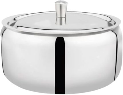 Çelik Şekerlik, Kapaklı Lokumluk, 10 cm x 7 cm, Gümüş Rengi Hurma Kasesi, Küp Şekerlik