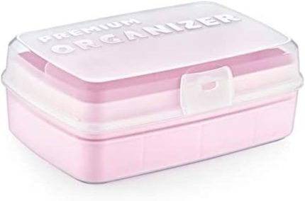 12 Bölmeli Çok Amaçlı Takı Toka Kutusu Dikiş Kutusu Kapaklı Organizer Saklama Kutusu Bölmeli Kutu (Pembe)