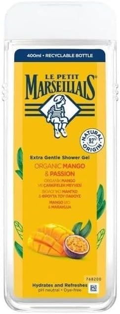 PETIT MARSEILLAIS, Lpm Organik Mango Ve Çarkıfelek Meyvesi 400ml Duş Jeli, Beyaz Ve Sarı