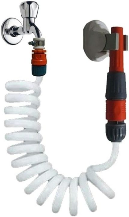 Spiral Sulama Hortumu ve Ayarlı Lans Seti Yerli 5 Metre (Beyaz)