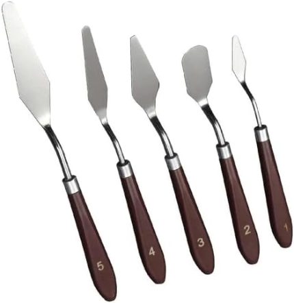 Bıçağı 5 Parça Paslanmaz Çelik Spatula Seti, Kil Hamuru Pasta Krema Yağlıboya için Ahşap Saplı Süsleme Şekil Verme ve Kazıma, Boya Araçları,Mutfakta ve diğer Hobi ve El Sanatları İçin