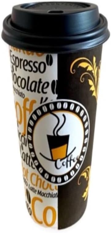 Excodi Cup - [ CUP ] 12 oz Siyah Kapaklı Karton Bardak - 300 ml - 100 Adet Kaliteli Kahve Bardağı, Sızdırmaz, El Yakmaz - Bej (Americano, Latte, Capuccino)